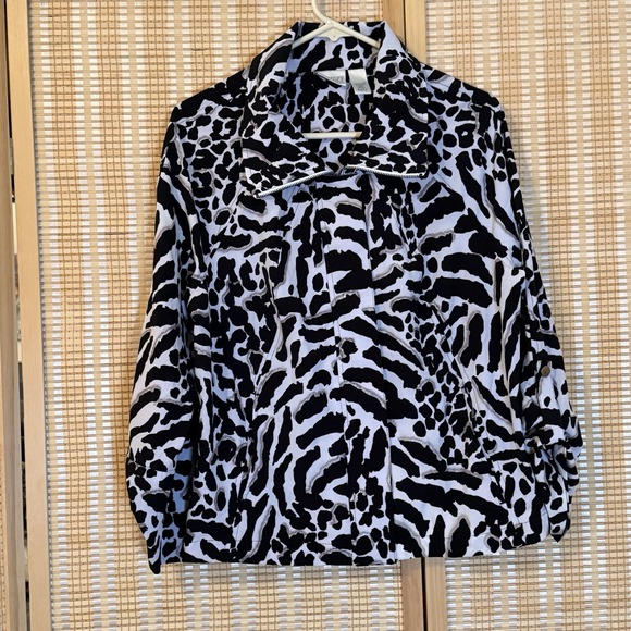 Chico's Jackets & Blazers - Zenergy Chico's Womens 2/ L Black Print Zip Blazer Jacket Streetwear 90's Y2K